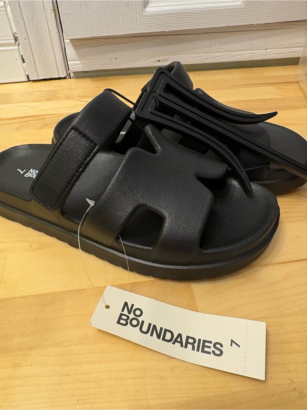 New Black Adjustable Velcro Slide Sandals